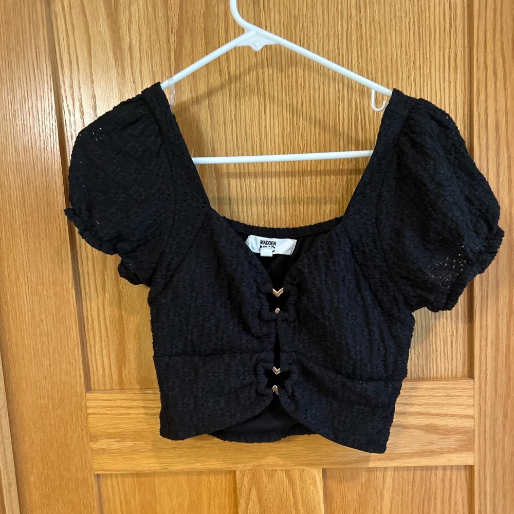 Madden NYC Black Lace Butterfly Crop Top M